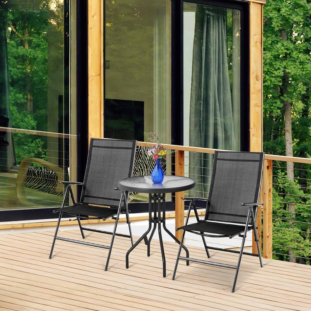 Set of 2 Black Adjustable Folding Patio Dining Chairs