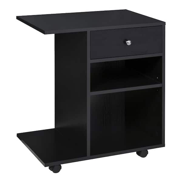 Vinsetto Black Rolling File Cabinet Cart with Wheels, Adjustable Shelf, Drawer and CPU Stand