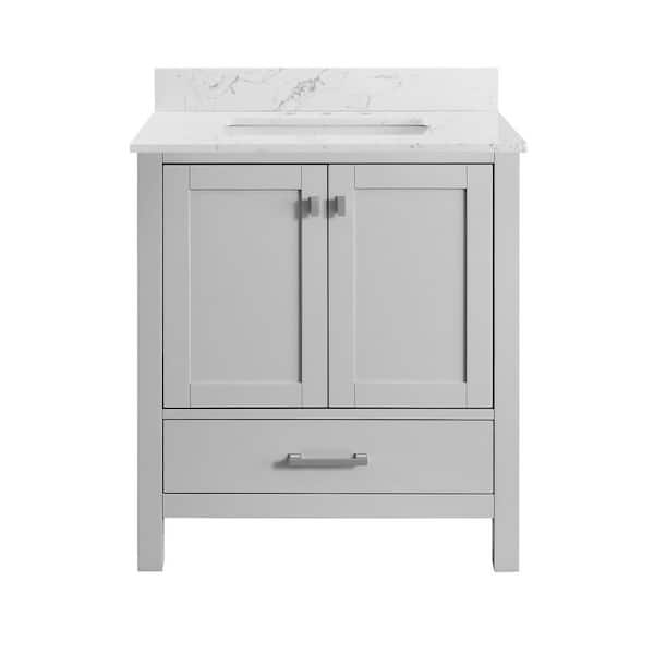 30 in. Freestanding Gray Bath Vanity with White Cultured Marble Top Assembled