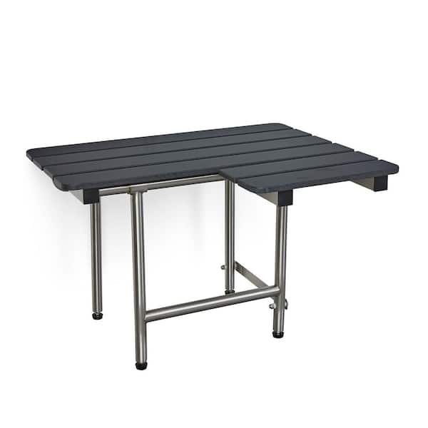 Seachrome 32 in. x 22.5 in. ADA Wall Mount Folding Transfer Bench Shower Seat with Legs, Left-Handed, Black Slatted Phenolic Seat