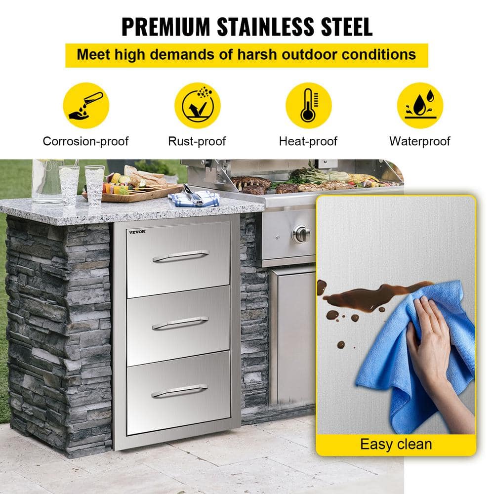 Stainless Steel Outdoor Kitchen Drawers with Paper Towel Holder
