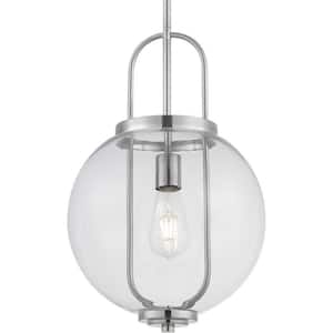 Mitchella 12 in. 1-Light Brushed Nickel Mid-Century Modern Pendant Liight with Clear Glass Globe Shade for Kitchen
