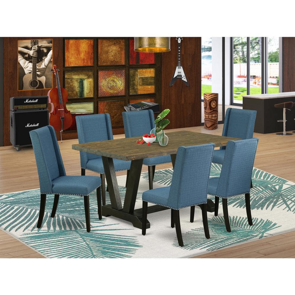7-Piece Distressed Jacobean Finish Solid Wood Top Dining Table with 6 Parson Chairs with Lattice Back price history on PriceWatchPro