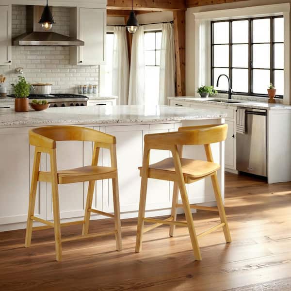 Modern 23.75 in. Natural Rounded Back Solid Wood Counter Stool