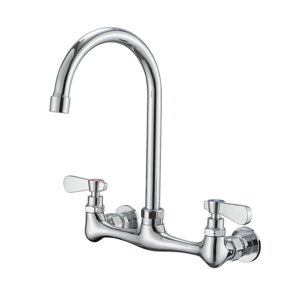 Double Handle Wall Mount Standard Kitchen Faucet in Polished Chrome