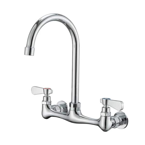 Unbranded Double Handle Wall Mount Standard Kitchen Faucet in Polished Chrome
