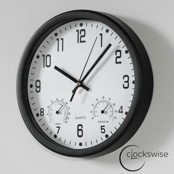 CLOCKSWISE 10 in. Non-Ticking Wall Clock with Thermometer