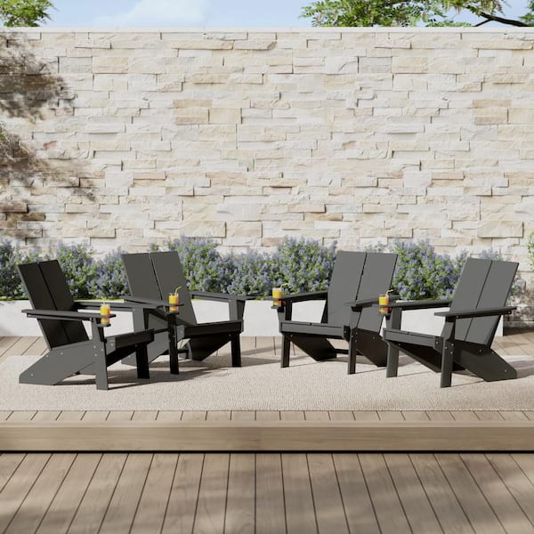 Coastin Outdoor Patio Weather Resistant Modern Poly Plastic Gray Adirondack Chair (Set of 4)