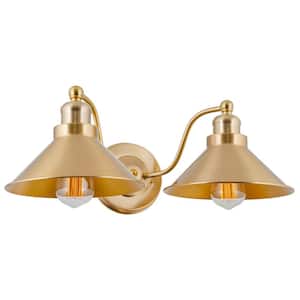 Welton 60-Watt 2-Light Cool Brass Industrial Wall Sconce with Cool Brass Shade, No Bulb Included