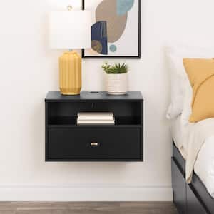 Milo 1-Drawer Black Floating Nightst and 14.5 in. H x 22.5 in. W x 15 in.