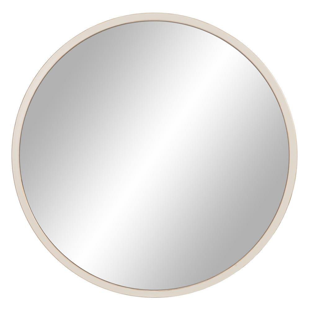 Pinnacle Minimalist Round Metal Frame Wall Mount Mirror, Distressed Cream &  Gold, 30