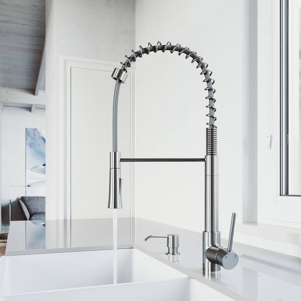 Laurelton Single-Handle Pull-Down Sprayer Kitchen Faucet with Soap Dispenser in Stainless Steel