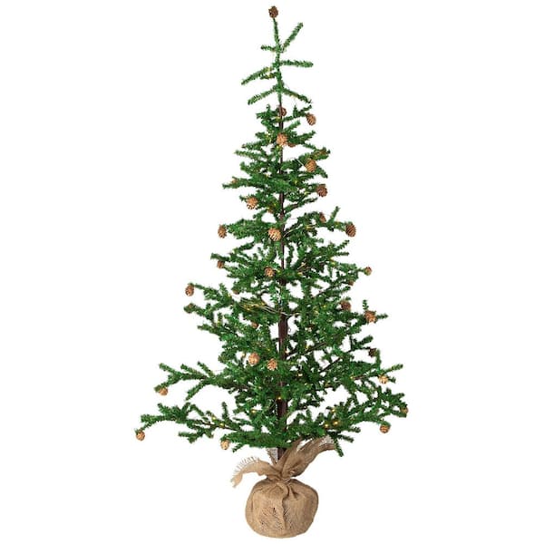4'-Clear Lights Pre-lit Artificial Christmas Tree with Pinecones and Burlap Base