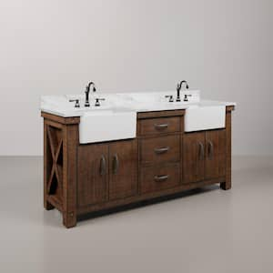 Paisley 72 in. W x 22 in. D Vanity in Rustic Sienna with Marble Vanity Top in White with White Basin and Faucet