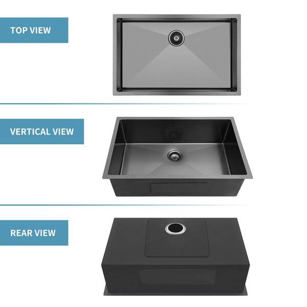 Staykiwi 30 in. Undermount Single Bowl 16 Gauge Gunmetal
