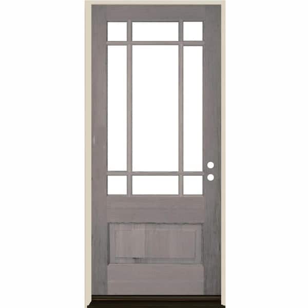 Krosswood Doors 36 in. x 80 in. Contemporary 3/4 Lite Left-Hand Clear Glass Grey Stain Hemlock Prehung Front Door