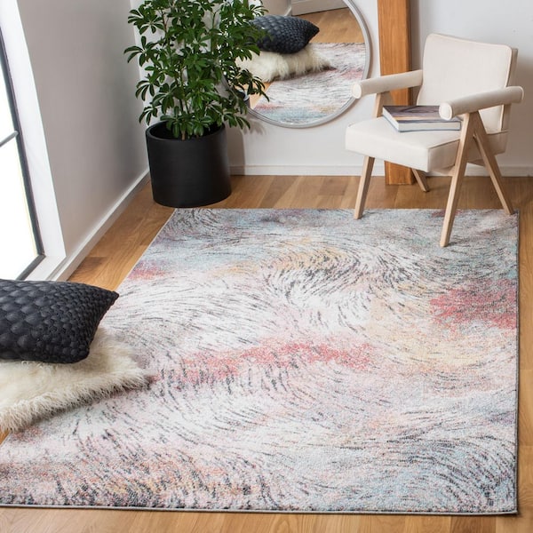 Phoenix 5 ft. x 8 ft. Ivory/Pink Distressed Abstract Area Rug