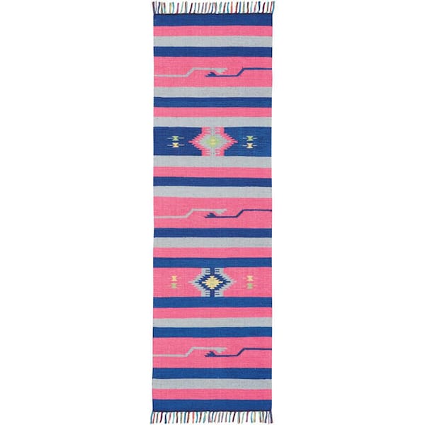 4 ft. x 6 ft. Gray and Red Southwestern Handmade Area Rug with Fringe