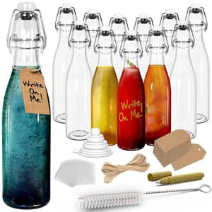 12 oz. Round Swing Top Glass Bottles with Bottle Brush, Funnel, Tags, Shrink Wrap and Glass Marker (Set of 12)