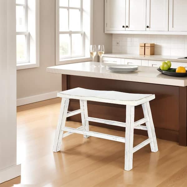Rena White Mahogany Wood Counter Height Bench 33 in.