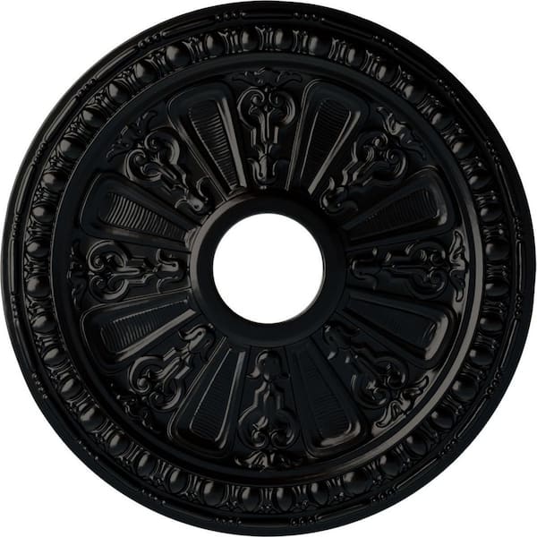 Ekena Millwork 1-1/8" x 18-1/8" x 18-1/8" Polyurethane Raymond Ceiling Medallion, Hand-Painted Jet Black
