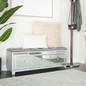 Gray Mirrored 3 Drawer Bench with Upholstered Seat 18 in. X 47 in. X 16 in.
