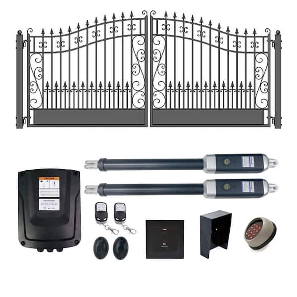16 ft. x 6 ft. Automated Steel Venice Dual Swing Black Steel Driveway Gate and Gate Opener Kit ETL Listed Fence Gate