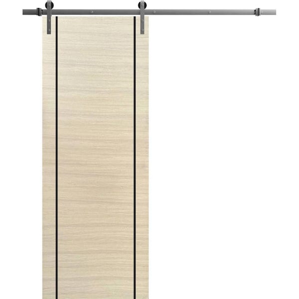 28 in. x 80 in. 1 Panel Natural Veneer Solid Wood with Honeycomb Sliding Barn Door with Hardware Kit