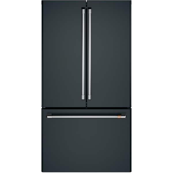 https://images.thdstatic.com/productImages/38b6d5f2-513a-442c-851d-373c43ffd648/svn/fingerprint-resistant-matte-black-cafe-french-door-refrigerators-cwe23sp3md1-64_600.jpg