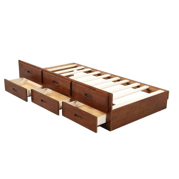 Harper & Bright Designs Walnut Twin Over Twin Wood Bunk Bed with Trundle and Drawers - image 4