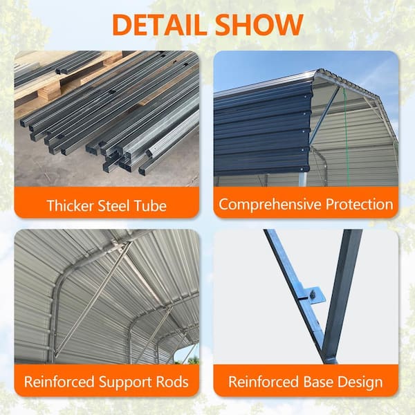 Gray 11 ft. W x 19 ft. D x 9 ft. H Metal Heavy Duty Carport All