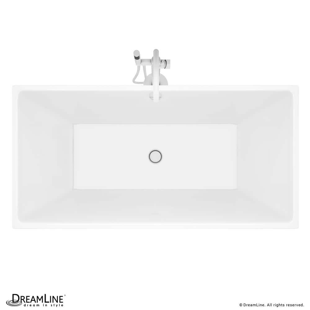 Allure 59'' White Acrylic Freestanding Bathtub with Brushed Brass Drain