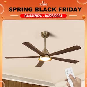 52 in. Smart Industrial Indoor LED Wood and Black Semi Flush Mount Ceiling Fan with Light Kit Remote and App Control