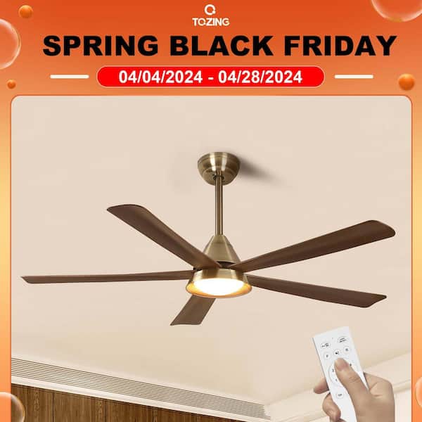 TOZING 52 in. Smart Industrial Indoor LED Wood and Black Semi Flush Mount Ceiling Fan with Light Kit Remote and App Control