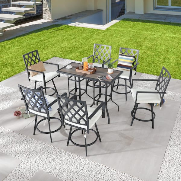 TOP HOME SPACE Black 8-Piece Metal Outdoor Bistro Set with White Cushion