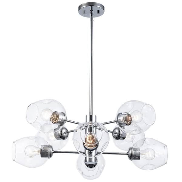 Bel Air Lighting Clusters 8-Light Polished Chrome Sputnik Pendant Light Fixture with Clear Glass Tinted Shades