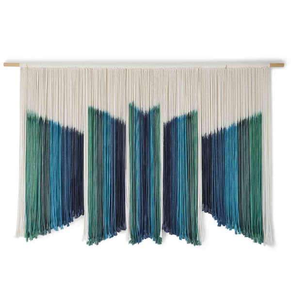 Blue 59 in. x 37 in. Cotton Dip-Dye Bohemian Tapestry