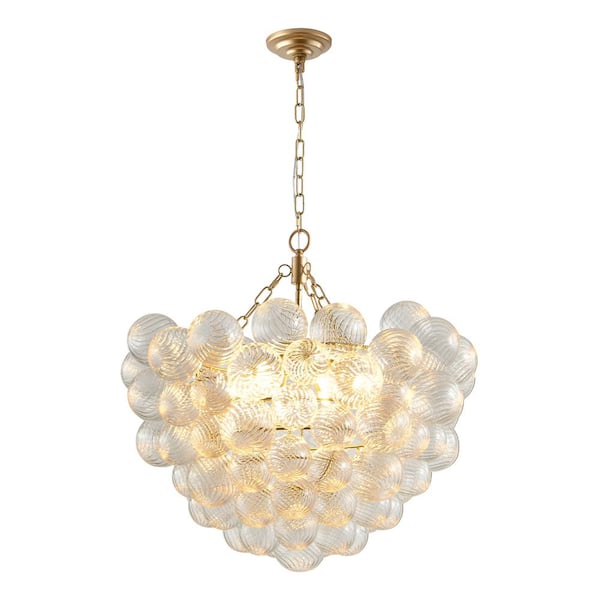 BIBIVIS 27.5 in. 6-Light Max 40-Watt Gold Pendant Light with Glass Globe Shade for Living Dining Kitchen (Bulb Not Included)