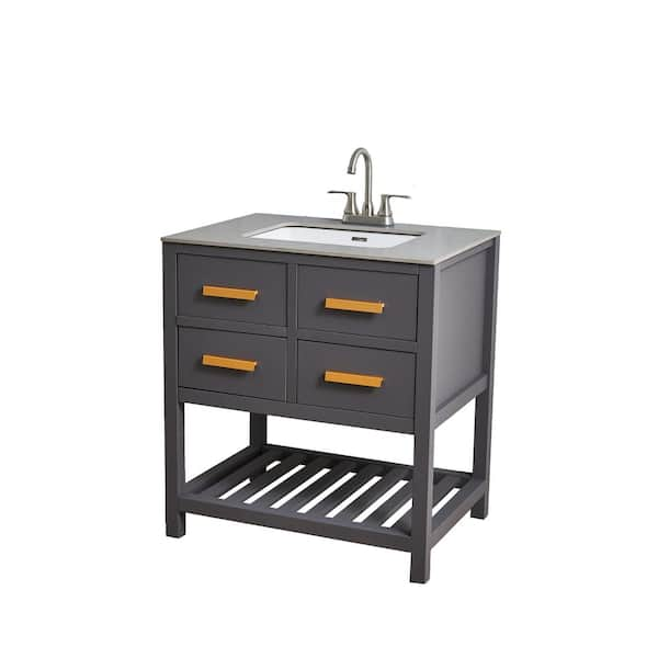 Comllen 30 in. W x 22 in. D x 32 in. H Dark Gray Freestanding Bathroom  Vanity with Armani Gray Marble Top Dresser COM-SE09SH-MZ-G&810-8211-3 - The  Home Depot