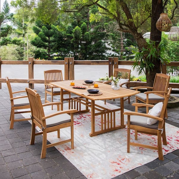 Cambridge Casual Cambridge Casual Rowlette 7 Piece Teak Wood Outdoor Dining Set with Beige Cushion
