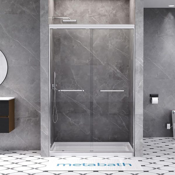 45 to 48 in. W x 72 in. H Semi Frameless Double Sliding Shower Door in Chrome with 5/16 in. Tempered Clear Glass