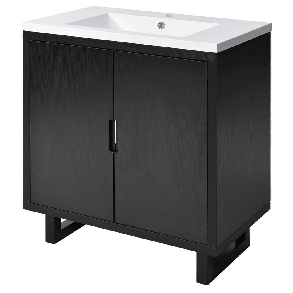29.5 in. W x 18.1 in. D x 35.1 in. H Freestanding Bath Vanity in Black with White Resin Top price history on PriceWatchPro