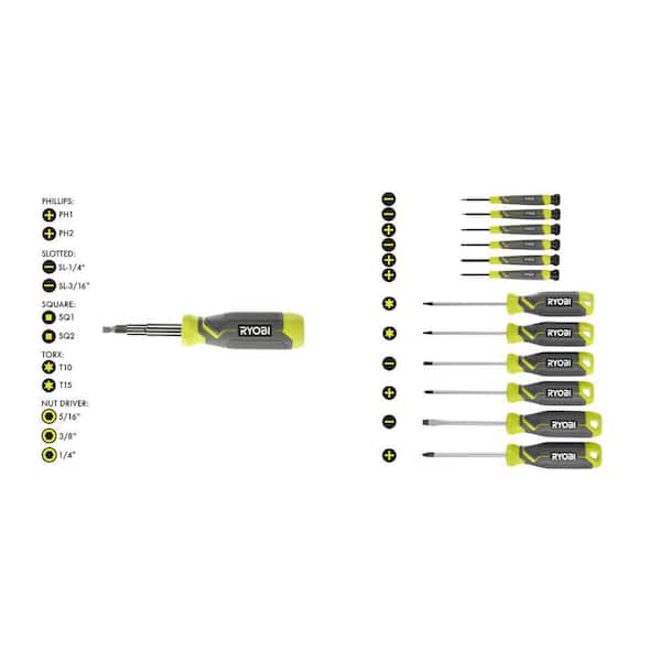 11-in-1 Multi-bit Screwdriver with Cushion Grip Handle and Screwdriver Set (12-Piece) Combo