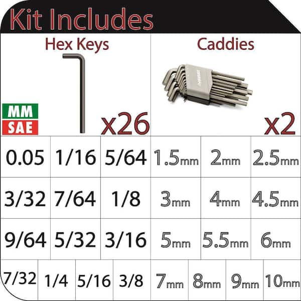 SAE/Metric Long Arm Hex Key Set (26-Piece)