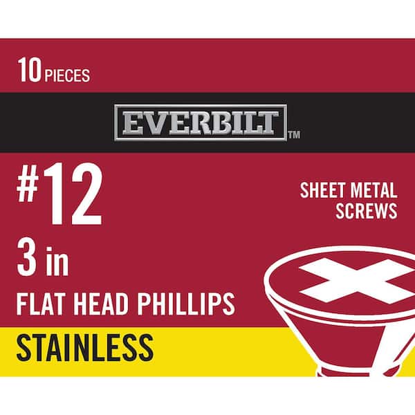 Everbilt #12 x 3 in. Stainless Steel Phillips Flat Head Sheet Metal Screw (10-Pack)