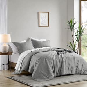 Camden 3-Piece Grey Full/Queen Chambray Print Solid Comforter Set