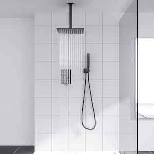 1-Spray Pattern with 1.8 GPM 10 in. Ceiling Mounted Dual Shower Head Rough-in Valve in Matte Black