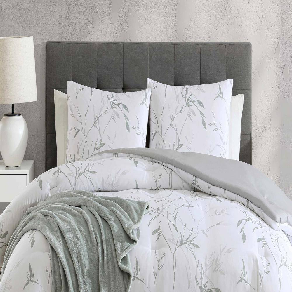Twin Green Microfiber Reversible Bedspread Set