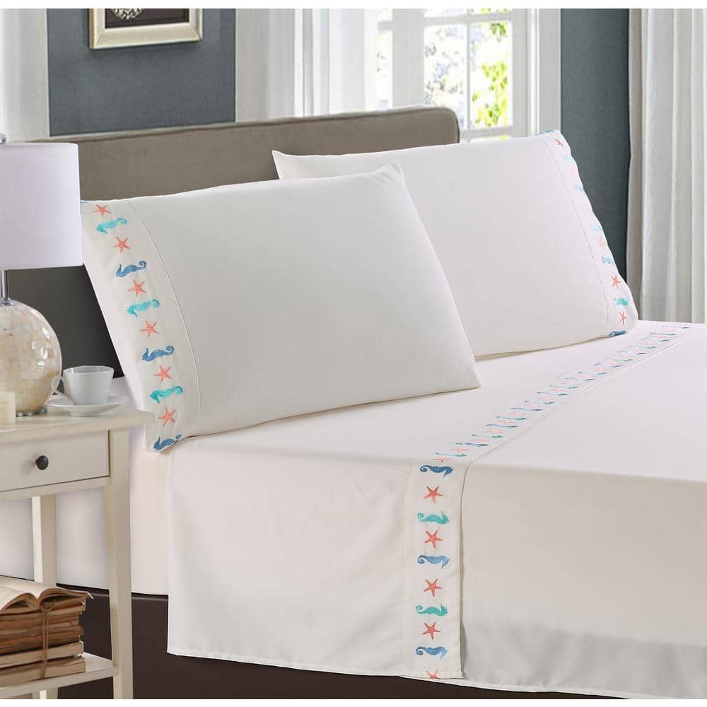 Under the Sea Embroidered 4-Piece White Microfiber Queen Sheet Set price history on PriceWatchPro