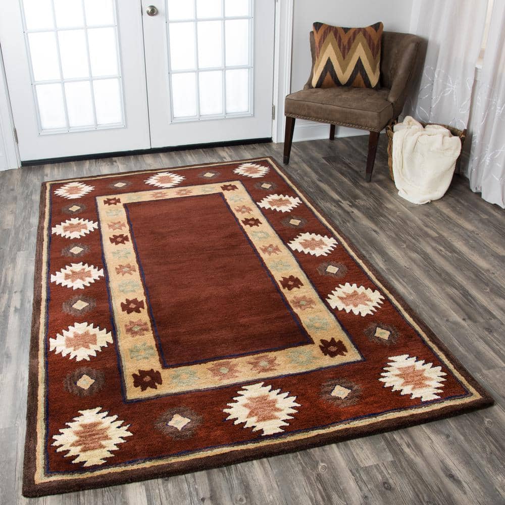 Ryder 8' Round Burgundy Wool Tribal Area Rug